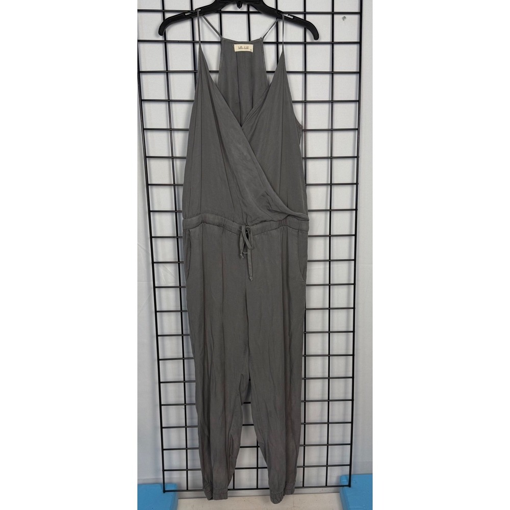 Bella Dahl Jumpsuit Womens Medium Grey Surplice Wrap Drawstring Jogger Racerback